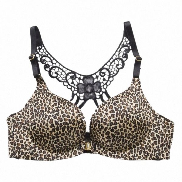 women bra corset leopard print lace lingerie front buckle back push-up underwear no rims bras 1pc d6f2#, Red;black