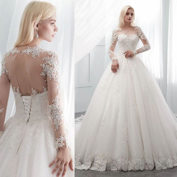 2022 elegant long sleeve wedding dress appliques beaded princess lace wedding ball gown robe de mariee custom made, White
2022 elegant long sleeve wedding dress appliques beaded princess lace wedding ball gown robe de mariee custom made, White