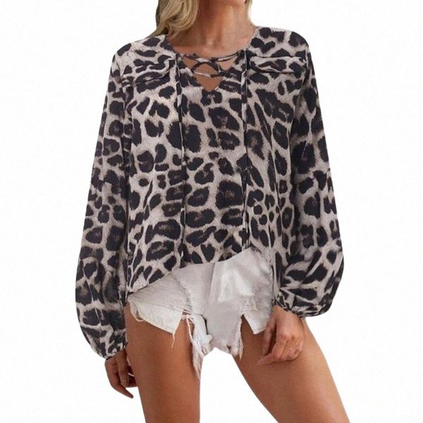 women's blouse polyester tunic female vintage leopard print blouses lace up v neck casual shirt & shirts f9iz#, White
women's blouse polyester tunic female vintage leopard print blouses lace up v neck casual shirt & shirts f9iz#, White