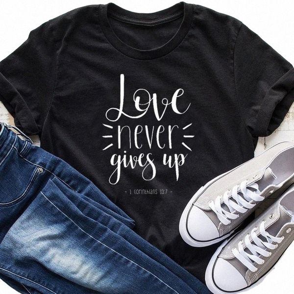 love never gives up slogan women tshirt christian streetwear harajuku female clothing cotton shirt o neck short sleeve tees women's t-s, White
love never gives up slogan women tshirt christian streetwear harajuku female clothing cotton shirt o neck short sleeve tees women's t-s, White