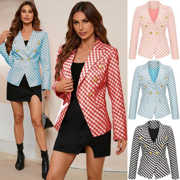 autumn and winter women's plaid suit jacket 2022 new european and american large size suits, White;black
autumn and winter women's plaid suit jacket 2022 new european and american large size suits, White;black