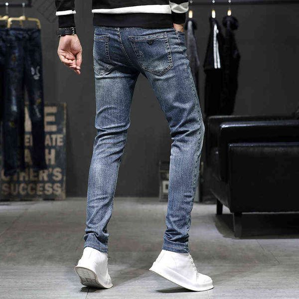 jeans men's four seasons korean fashion versatile youth casual mid rise slim fit small straight elastic pants, Blue
jeans men's four seasons korean fashion versatile youth casual mid rise slim fit small straight elastic pants, Blue