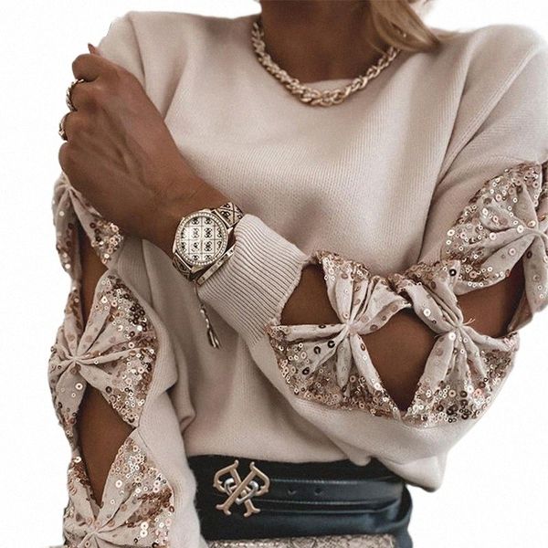 women winter round neck solid color sequin bowknot hollow out sleeve loose casual sweater women's sweaters 41g2#, White;black
women winter round neck solid color sequin bowknot hollow out sleeve loose casual sweater women's sweaters 41g2#, White;black