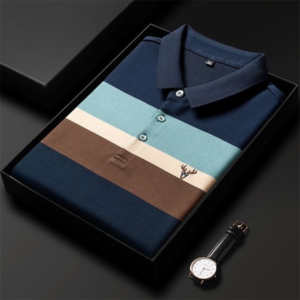 men's polos deer head embroidery men's polo shirt lapel fashion stripe contrast long sleeve tshirt spring 220915, White;black
men's polos deer head embroidery men's polo shirt lapel fashion stripe contrast long sleeve tshirt spring 220915, White;black