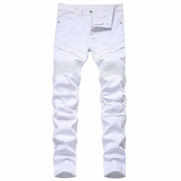 trendy patchwork white pleated men's slim fit biker jeans solid long denim pants men clothing casual hombres motorcycle v34z#, Blue
trendy patchwork white pleated men's slim fit biker jeans solid long denim pants men clothing casual hombres motorcycle v34z#, Blue