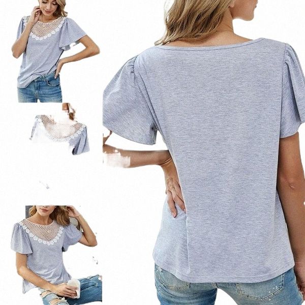 summer women t-shirt patchwork butterfly sleeve o-neck solid floral lace hollow 87t3#, White
summer women t-shirt patchwork butterfly sleeve o-neck solid floral lace hollow 87t3#, White