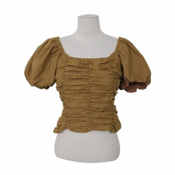women white black khaki vintage square collar shirt puff short sleeve ruched blouse summer b0801 women's blouses & shirts g9wg#
women white black khaki vintage square collar shirt puff short sleeve ruched blouse summer b0801 women's blouses & shirts g9wg#
