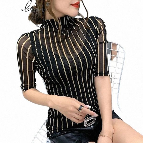 summer korean clothes stripe mesh t-shirt turtleneck shiny diamonds women half sleeve casual slim tees 2021 t13305a s0cq#, White
summer korean clothes stripe mesh t-shirt turtleneck shiny diamonds women half sleeve casual slim tees 2021 t13305a s0cq#, White
