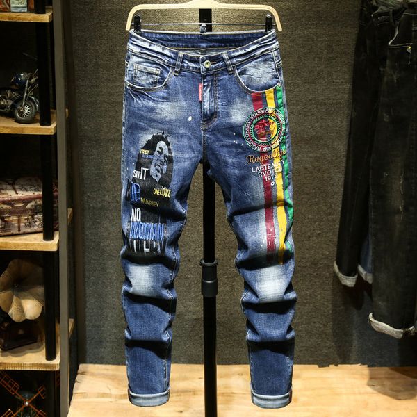 men's jeans designer personalized printed fashion brand embroidered flowers elastic slim fit pants d3tf, Blue
men's jeans designer personalized printed fashion brand embroidered flowers elastic slim fit pants d3tf, Blue