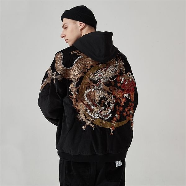 men's wool blends winter chinese style embroidery dragon thick men's jacket brand personality japanese yokosuka cotton clothing ca, Black
men's wool blends winter chinese style embroidery dragon thick men's jacket brand personality japanese yokosuka cotton clothing ca, Black