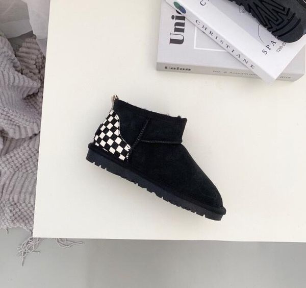 women's chessboard leather ankle boots girl and women's children mini cotton shoes, Black
women's chessboard leather ankle boots girl and women's children mini cotton shoes, Black