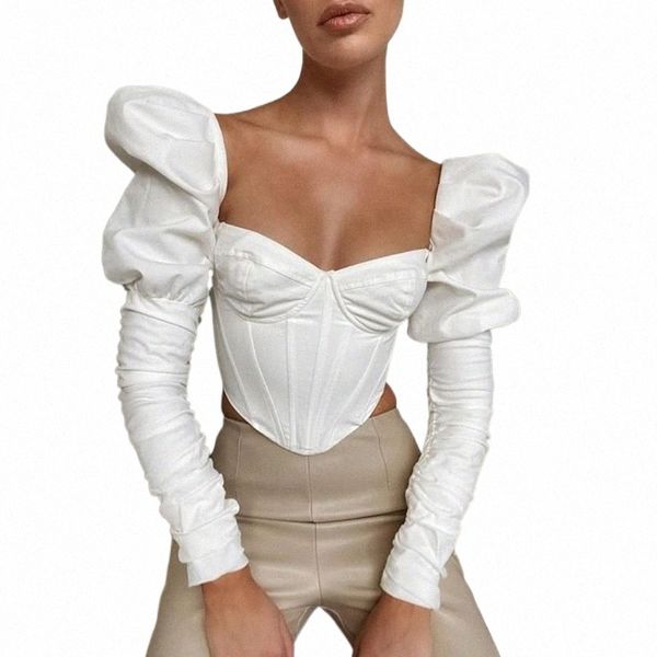 women's t-shirt women vintage puff long sleeve t shirts square neck off shoulder slim corset crop irregular hem solid color streetw o36, White
women's t-shirt women vintage puff long sleeve t shirts square neck off shoulder slim corset crop irregular hem solid color streetw o36, White