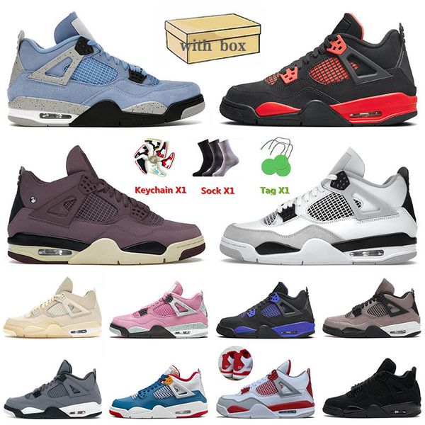 with box mens women basketball shoes 4 4s iv jumpman violet ore military black university blue jorda red thunder air jorden trainers sneaker