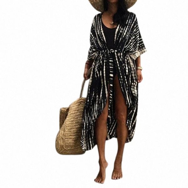 women swimsuit cover up tie-dye striped open front belted beach kimono cardigan women's swimwear o62d#, White;black
women swimsuit cover up tie-dye striped open front belted beach kimono cardigan women's swimwear o62d#, White;black