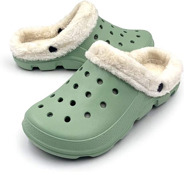 winter breathable warm fleece slippers garden classic lined clogs green, Black