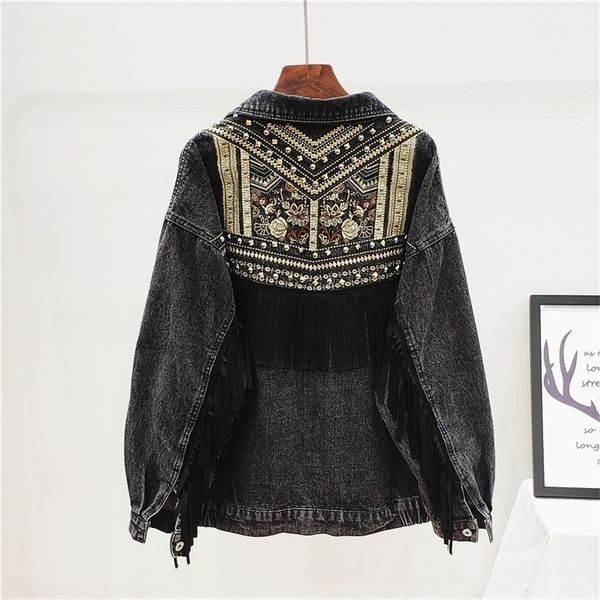 womens jackets boho womens denim jacket spring vintage floral embroidery suede fringe loose long sleeve jean jacket casual ropa de mujer 220, Black;brown
womens jackets boho womens denim jacket spring vintage floral embroidery suede fringe loose long sleeve jean jacket casual ropa de mujer 220, Black;brown