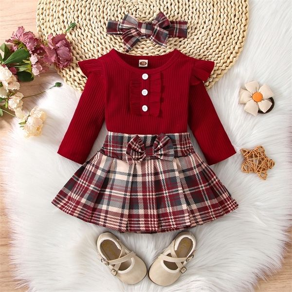 clothing sets 3pcs baby girls outfit autumn ribbed long sleeve romper plaid pleated skirt headband set for toddlers 220915, White
clothing sets 3pcs baby girls outfit autumn ribbed long sleeve romper plaid pleated skirt headband set for toddlers 220915, White