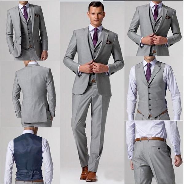 brand new light grey men wedding dress notch lapel slim fit groom tuxedos popular dinner/darty dress 3 piece suit jacket pants vest, Black;gray
brand new light grey men wedding dress notch lapel slim fit groom tuxedos popular dinner/darty dress 3 piece suit jacket pants vest, Black;gray