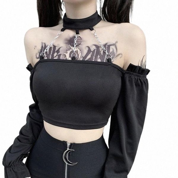 black goth women blouse 2021 autumn lady metal chains halter slash neck ruffles punk blouses short-length long-sleeve rock women's & sh, White
black goth women blouse 2021 autumn lady metal chains halter slash neck ruffles punk blouses short-length long-sleeve rock women's & sh, White