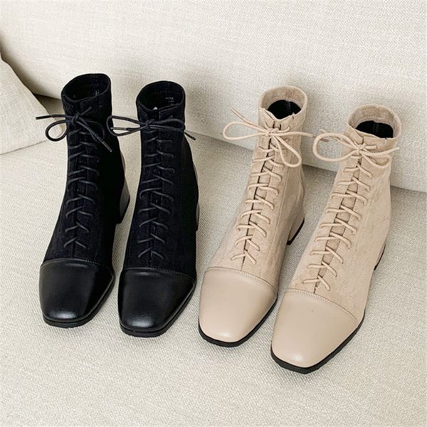 boots autumn winter women ankle shoes solid black beige lace up square toe rubber elegant fashion low heels 43 220915
boots autumn winter women ankle shoes solid black beige lace up square toe rubber elegant fashion low heels 43 220915