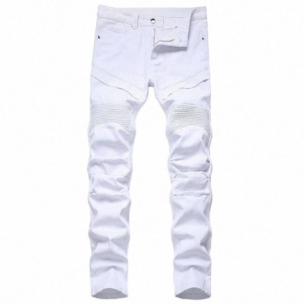 trendy patchwork white pleated men's slim fit biker jeans solid long denim pants men clothing casual hombres motorcycle k9fz#, Blue
trendy patchwork white pleated men's slim fit biker jeans solid long denim pants men clothing casual hombres motorcycle k9fz#, Blue