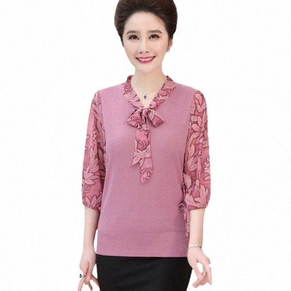 women's blouses & shirts women blouse plus size female summer bow collar knit middle-aged mother chiffon print lacing 3/4 sleeve shirt, White
women's blouses & shirts women blouse plus size female summer bow collar knit middle-aged mother chiffon print lacing 3/4 sleeve shirt, White