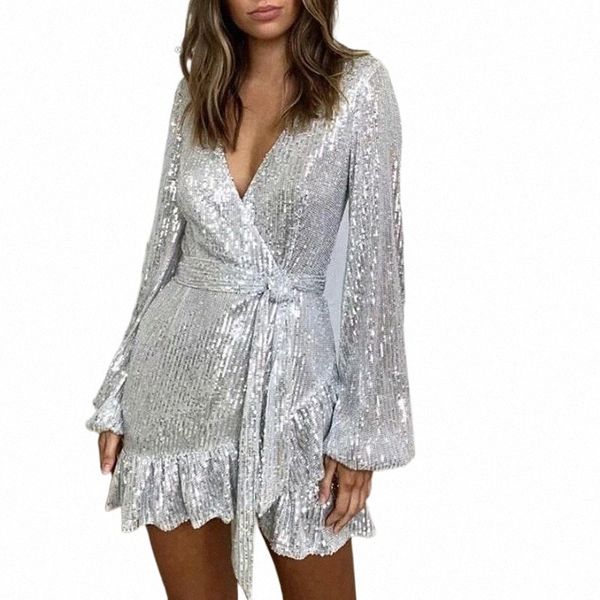 ordi2021 autumn eleagant women party dress long sleeve silver sequin short ruffle casual dresses m7nj#, Black;gray
ordi2021 autumn eleagant women party dress long sleeve silver sequin short ruffle casual dresses m7nj#, Black;gray
