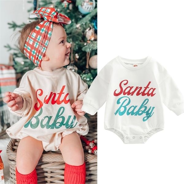 rompers focusnorm christmas baby girls boys cute romper 024m santa letter printed long sleeve sweatshirt xmas jumpsuit 220915, Blue