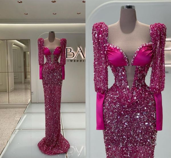 fuchsia sequined prom dresses long sleeve shiny beaded evening gowns sweep train arabic women gowns vestidos 0915, Black
fuchsia sequined prom dresses long sleeve shiny beaded evening gowns sweep train arabic women gowns vestidos 0915, Black