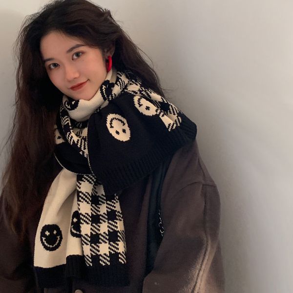plaid scarf female winter cute korean version of all-match smiling face knitted bib female white and black shawl, Blue;gray
plaid scarf female winter cute korean version of all-match smiling face knitted bib female white and black shawl, Blue;gray