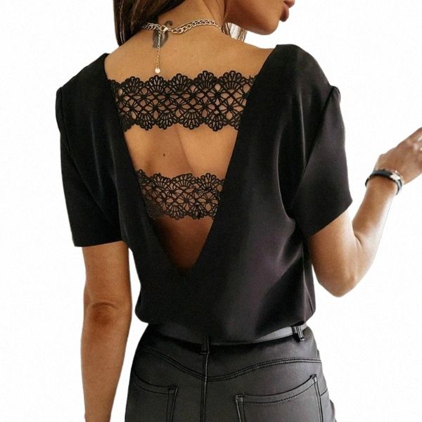 imcute lace backless v-neck shirts elegant fashion women summer short sleeve trim pullover ol lady slim solid blouse women's blouses &, White
imcute lace backless v-neck shirts elegant fashion women summer short sleeve trim pullover ol lady slim solid blouse women's blouses &, White