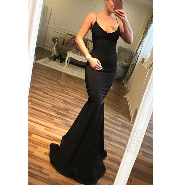 2023 black mermaid evening dresses custom made satin spaghetti straps sweep train bridal party wear, Black;red
2023 black mermaid evening dresses custom made satin spaghetti straps sweep train bridal party wear, Black;red