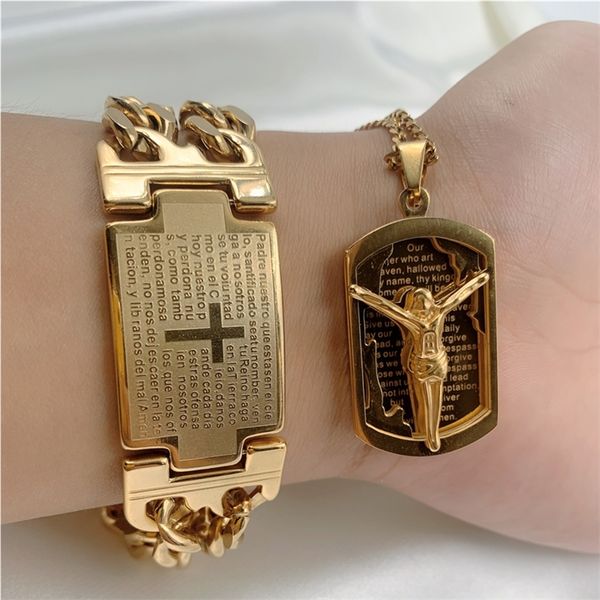 bangle mens stainless steel bracelet gold color cuban chain jesus cross bracelet man jewelry male birthday gift 220914, Black
bangle mens stainless steel bracelet gold color cuban chain jesus cross bracelet man jewelry male birthday gift 220914, Black
