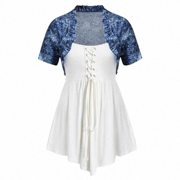 summer clothes for women plus size cool gothic two-piece print shawl solid cross lace up ensemble femme 2 pieces jupe women's blouses, White
summer clothes for women plus size cool gothic two-piece print shawl solid cross lace up ensemble femme 2 pieces jupe women's blouses, White