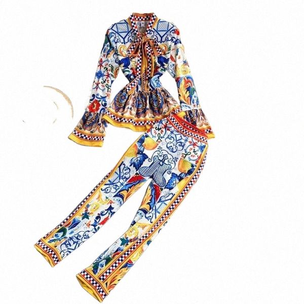 women's two piece pants fabpop 2021 runway fashion elegant vintage print pant suit ruffle blouse shirt long set women gc098 k0eb#, White
women's two piece pants fabpop 2021 runway fashion elegant vintage print pant suit ruffle blouse shirt long set women gc098 k0eb#, White