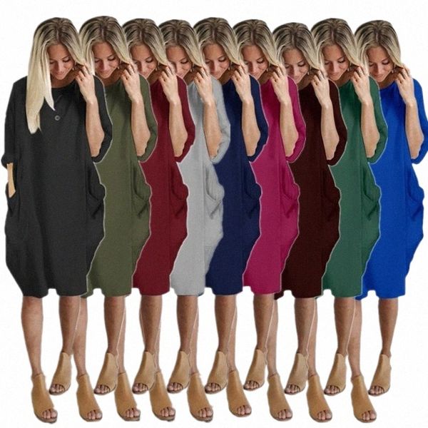 large size women's casual dress fashion round neck long sleeve loose solid pocket spring summer dresses m3yu#, Black;gray
large size women's casual dress fashion round neck long sleeve loose solid pocket spring summer dresses m3yu#, Black;gray