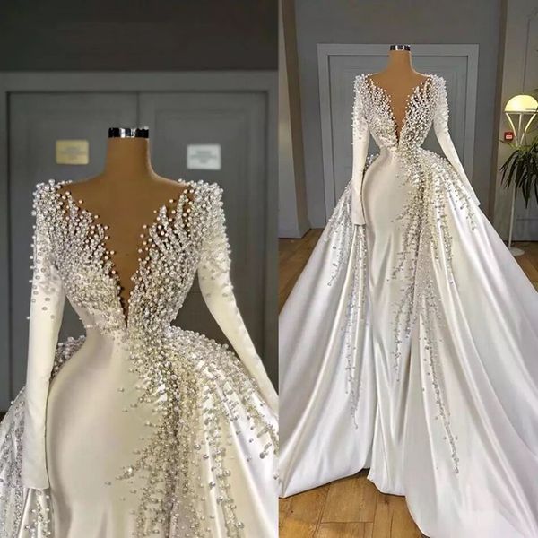 exquisite white pearls wedding dress with detachable sweep train long sleeves handmade beaded satin bridal gown plus size custom made vestid
exquisite white pearls wedding dress with detachable sweep train long sleeves handmade beaded satin bridal gown plus size custom made vestid