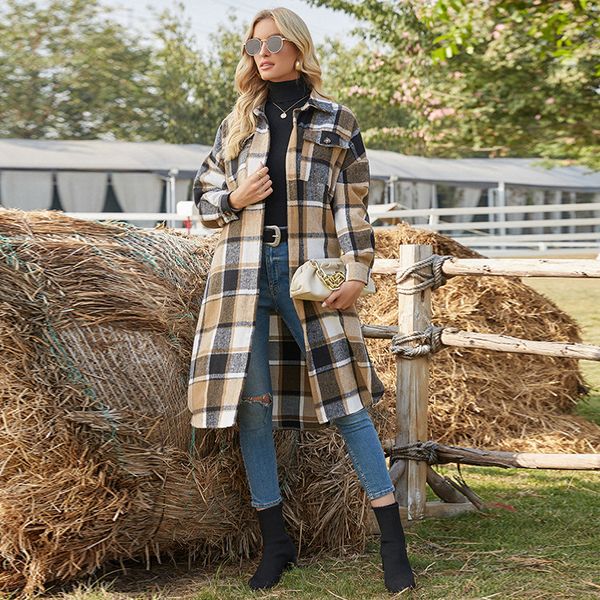 woolen plaid trench coats 2022 autumn and winter european and american side slit lapel loose women's coat, Tan;black
woolen plaid trench coats 2022 autumn and winter european and american side slit lapel loose women's coat, Tan;black