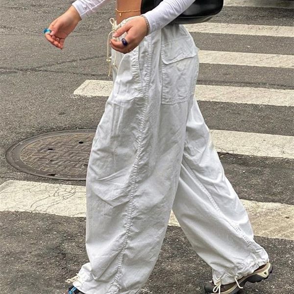 women's pants capris weekeep vintage white cargo pants y2k drawstring low rise baggy streetwear wide leg trouser women casual techwear, Black;white
women's pants capris weekeep vintage white cargo pants y2k drawstring low rise baggy streetwear wide leg trouser women casual techwear, Black;white
