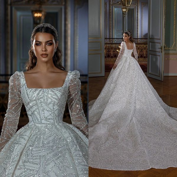 sparking dubai wedding dresscrystals sequined bridal gowns square collar royal train robe de mariee, White
sparking dubai wedding dresscrystals sequined bridal gowns square collar royal train robe de mariee, White