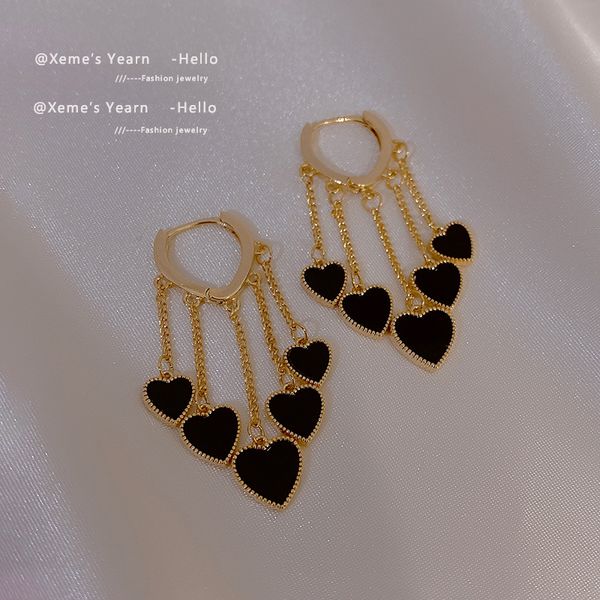 2022 new design black peach heart drop pendant tassel earrings unusual accessories for woman girls korean fashion jewelry party, Silver
2022 new design black peach heart drop pendant tassel earrings unusual accessories for woman girls korean fashion jewelry party, Silver