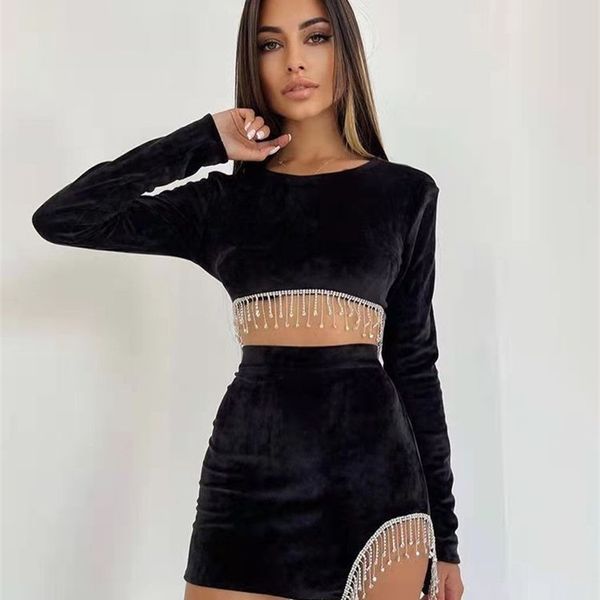 two piece dress spring women s backless beaded fringed skirt 2 pieces set women casual chic slim velvet party suit 220916, White
two piece dress spring women s backless beaded fringed skirt 2 pieces set women casual chic slim velvet party suit 220916, White
