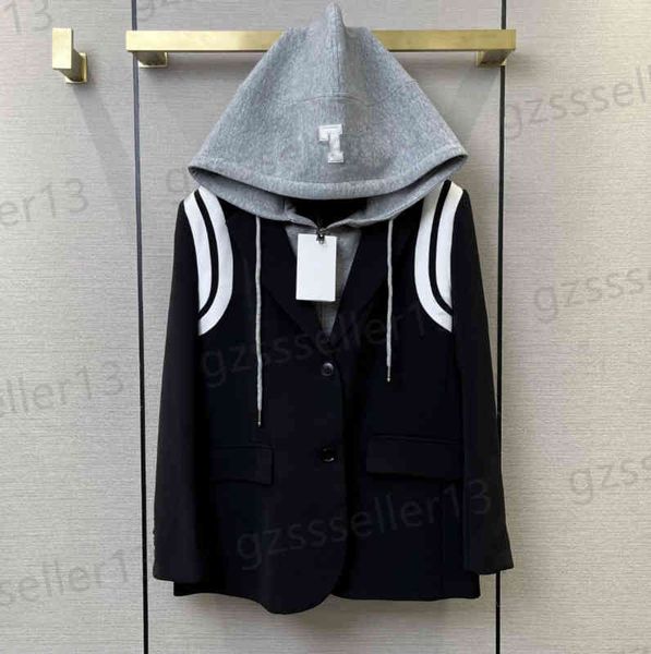womens jacket luxury designer autumn and winter patchwork blazer fashion brand shoulder stitching fake two-piece hooded casual jackets 0912, Black;brown
womens jacket luxury designer autumn and winter patchwork blazer fashion brand shoulder stitching fake two-piece hooded casual jackets 0912, Black;brown