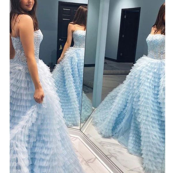 elegant sky blue a line prom dresses long sweetheart spaghetti straps tulle ruffles tiered formal dress evening party dress custom made, Black
elegant sky blue a line prom dresses long sweetheart spaghetti straps tulle ruffles tiered formal dress evening party dress custom made, Black