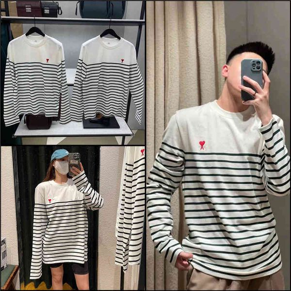 ammi's mens women designers t-shirts 2022 embroidery little red heart letter black cotton round neck stripe long sleeve t-shirt, White
ammi's mens women designers t-shirts 2022 embroidery little red heart letter black cotton round neck stripe long sleeve t-shirt, White