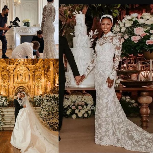 full lace garden mermaid wedding dress with detachable train illusion long sleeve high neck princess church bridal gowns, White
full lace garden mermaid wedding dress with detachable train illusion long sleeve high neck princess church bridal gowns, White