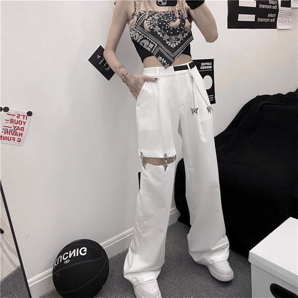 women's pants capris harajuku streetwear women pants with belt chain hip hop loose hollow pants woman summer design straight leg trouse, Black;white
women's pants capris harajuku streetwear women pants with belt chain hip hop loose hollow pants woman summer design straight leg trouse, Black;white