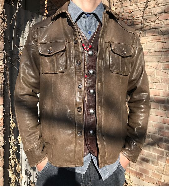 men s leather faux in korea style vintage brown tanned sheepskin leather jacket slim casual genuine coat 220916, Black
men s leather faux in korea style vintage brown tanned sheepskin leather jacket slim casual genuine coat 220916, Black