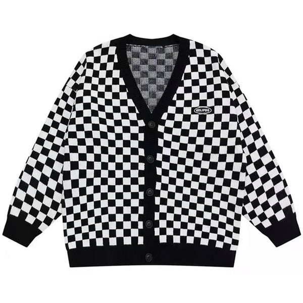 men's wool blends vintage plaid cardigan sweater men coats japanese style hip hop streetwear woman harajuku oversized knitted sweater, Black
men's wool blends vintage plaid cardigan sweater men coats japanese style hip hop streetwear woman harajuku oversized knitted sweater, Black