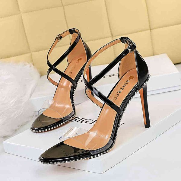 398-7 sandals style metal rivet summer high-heeled shoes thin heeled transparent open toe hollow out cross band sandals, Black
398-7 sandals style metal rivet summer high-heeled shoes thin heeled transparent open toe hollow out cross band sandals, Black